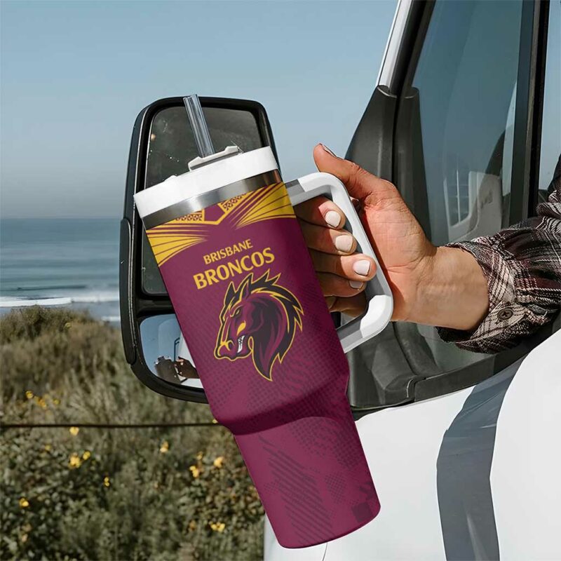 Broncos-Bulldogs NRL Tribal Half Style Custom Stanley Quencher 40oz Stainless Steel Tumbler With Handle - Threewoofs - Image 7