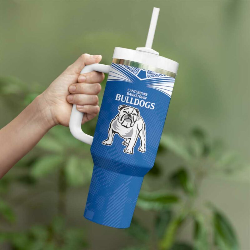 Broncos-Bulldogs NRL Tribal Half Style Custom Stanley Quencher 40oz Stainless Steel Tumbler With Handle - Threewoofs - Image 4