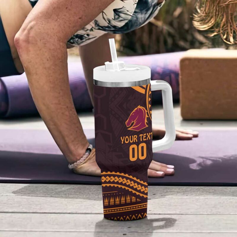 Broncos Rugby With Polynesian Style Custom Stanley Quencher 40oz Stainless Steel Tumbler With Handle - Threewoofs - Image 6