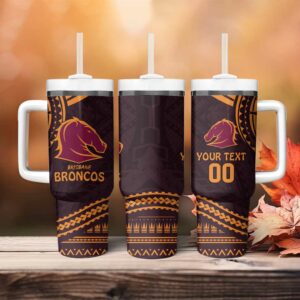 Broncos Rugby With Polynesian Style Custom Stanley Quencher 40oz Stainless Steel Tumbler With Handle - Threewoofs