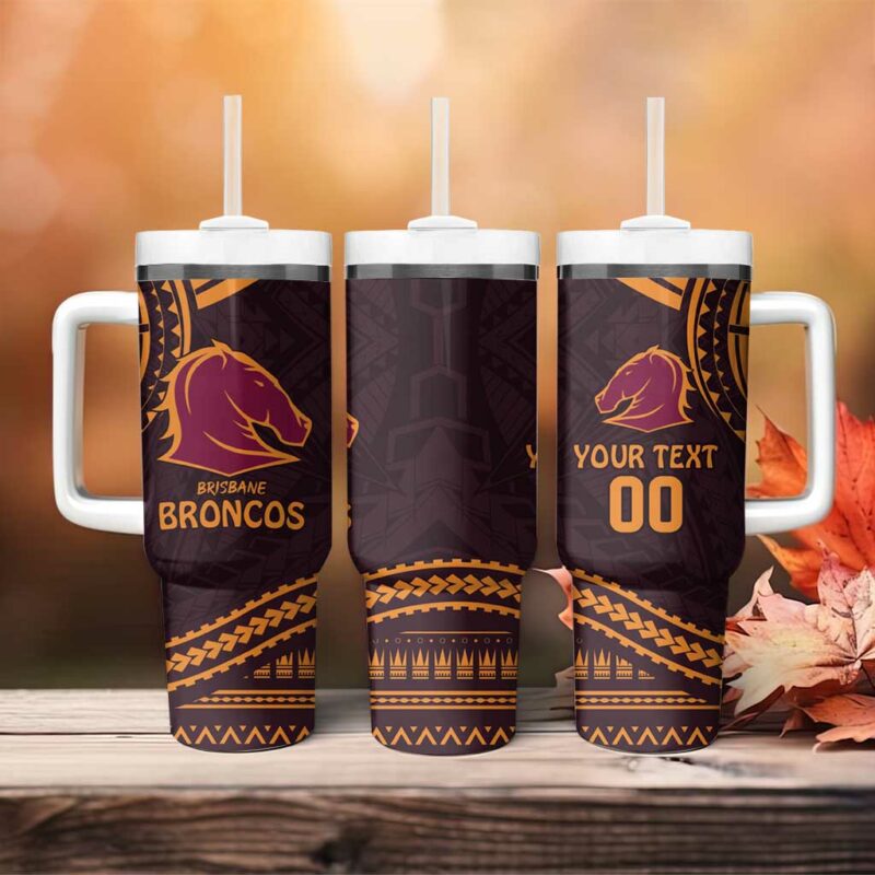 Broncos Rugby With Polynesian Style Custom Stanley Quencher 40oz Stainless Steel Tumbler With Handle - Threewoofs