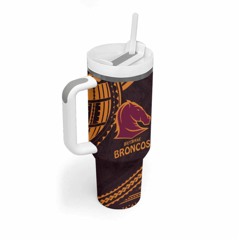 Broncos Rugby With Polynesian Style Custom Stanley Quencher 40oz Stainless Steel Tumbler With Handle - Threewoofs - Image 3