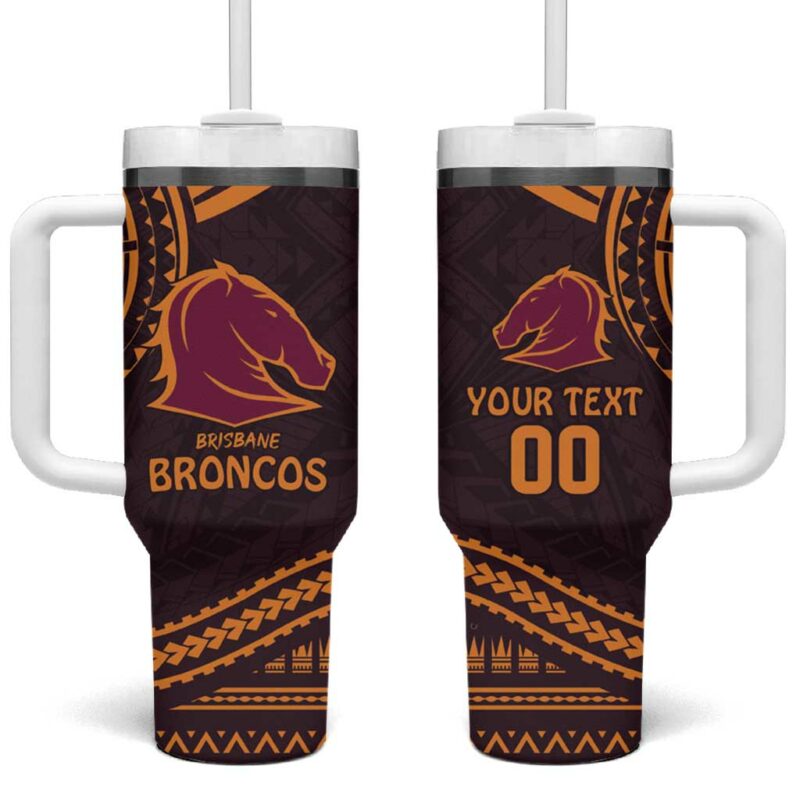 Broncos Rugby With Polynesian Style Custom Stanley Quencher 40oz Stainless Steel Tumbler With Handle - Threewoofs - Image 2