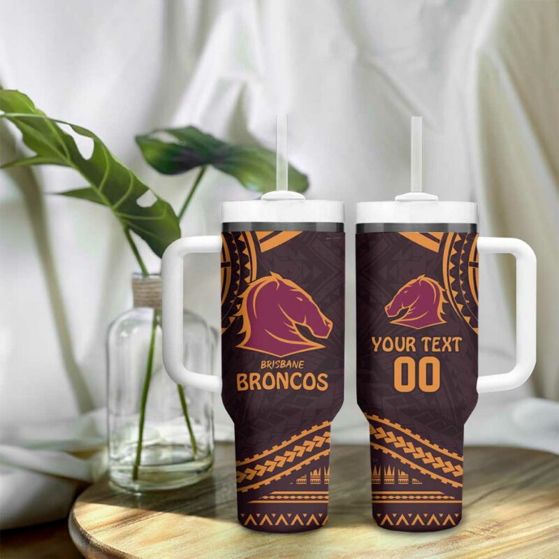 Broncos Rugby With Polynesian Style Custom Stanley Quencher 40oz Stainless Steel Tumbler With Handle - Threewoofs - Image 9