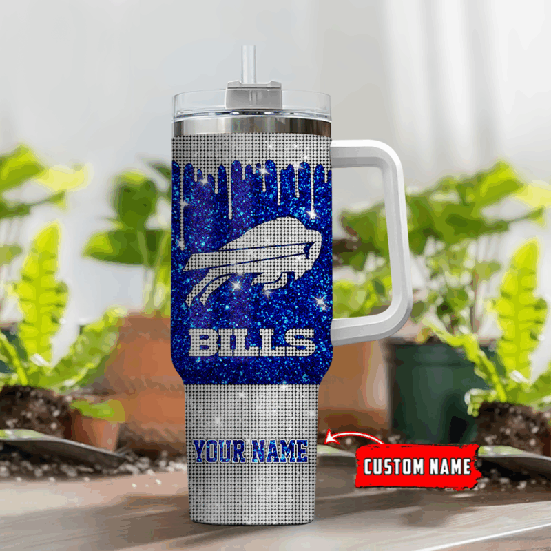 Buffalo Bills NFL Glitter Custom Stanley Quencher 40oz Stainless Steel Tumbler With Handle - Threewoofs - Image 2