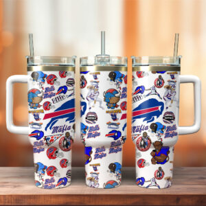 Buffalo Bills NFL Sports Custom Stanley Quencher 40oz Stainless Steel Tumbler With Handle - Threewoofs