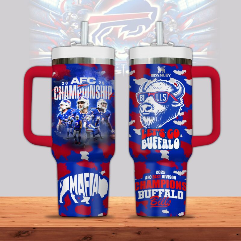Buffalo Bills NFL Sports Custom Stanley Quencher 40oz Stainless Steel Tumbler With Handle - Threewoofs