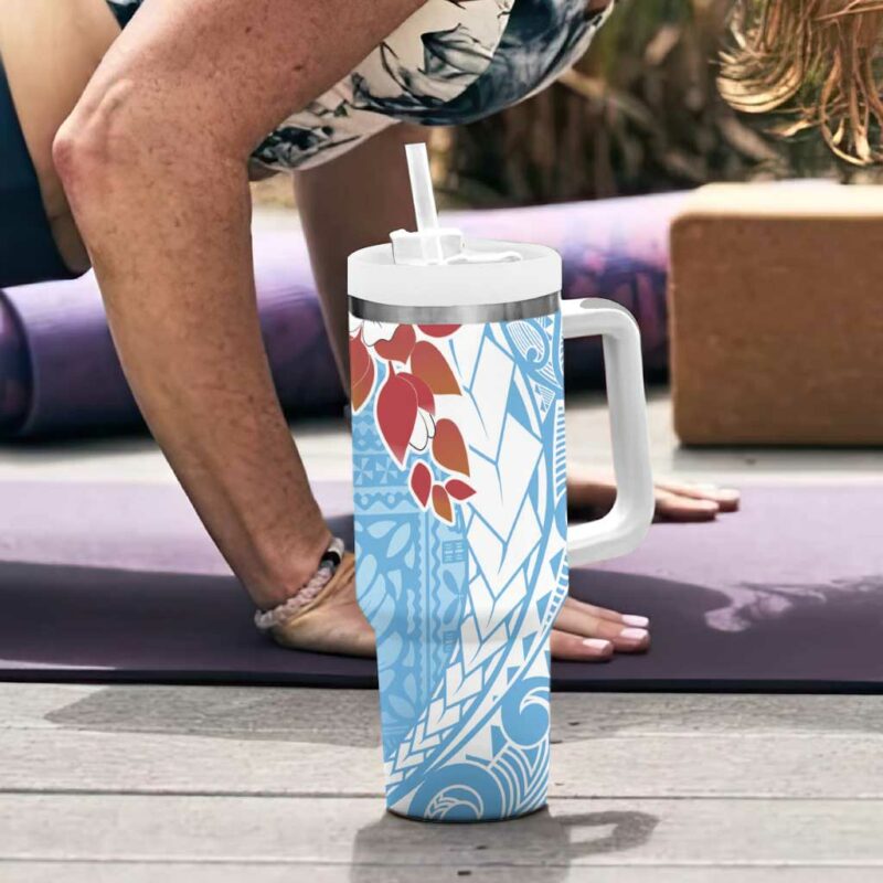 Bula Fiji Day Tagimaucia on Masi Turquoise Custom Stanley Quencher 40oz Stainless Steel Tumbler With Handle - Threewoofs - Image 6