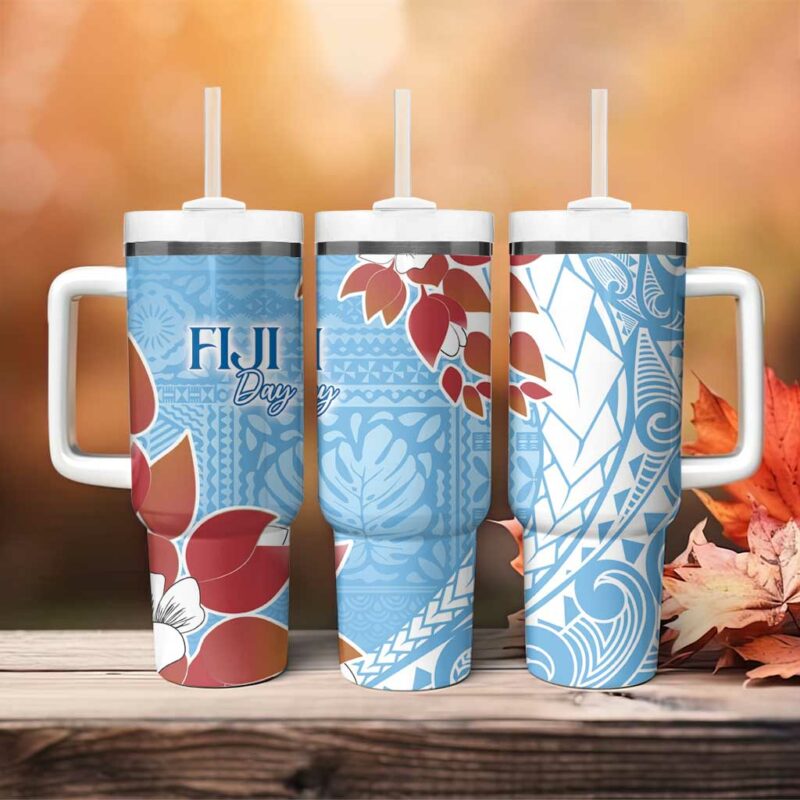 Bula Fiji Day Tagimaucia on Masi Turquoise Custom Stanley Quencher 40oz Stainless Steel Tumbler With Handle - Threewoofs - Image 4