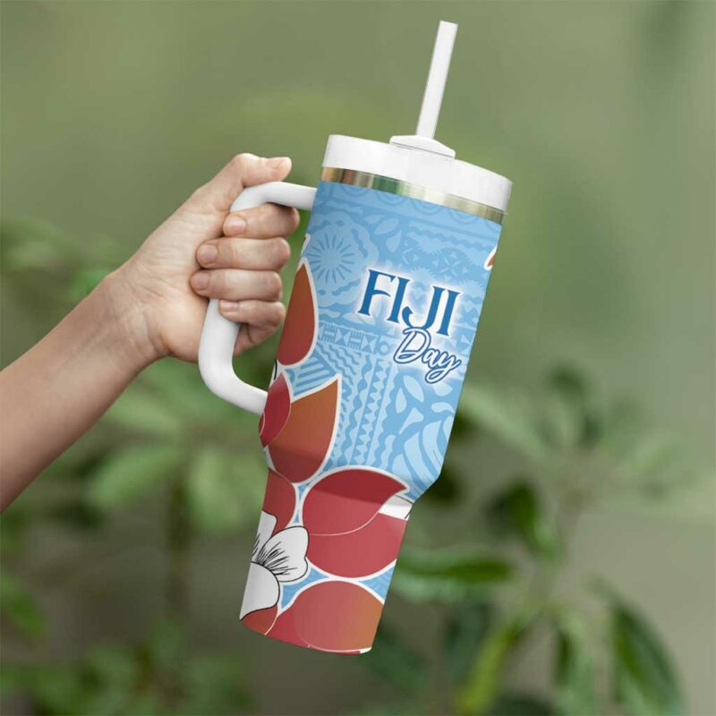Bula Fiji Day Tagimaucia on Masi Turquoise Custom Stanley Quencher 40oz Stainless Steel Tumbler With Handle - Threewoofs - Image 3