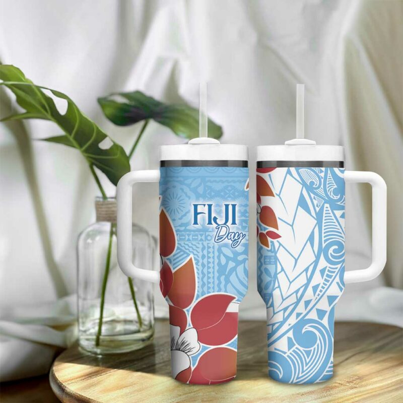 Bula Fiji Day Tagimaucia on Masi Turquoise Custom Stanley Quencher 40oz Stainless Steel Tumbler With Handle - Threewoofs - Image 9