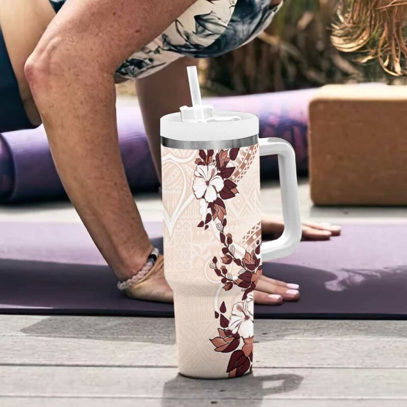 Bula Fiji Language Week Fijian Tapa With Tagimoucia Flower Custom Stanley Quencher 40oz Stainless Steel Tumbler With Handle - Threewoofs - Image 6