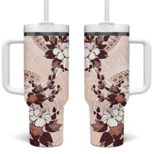 Bula Fiji Language Week Fijian Tapa With Tagimoucia Flower Custom Stanley Quencher 40oz Stainless Steel Tumbler With Handle - Threewoofs