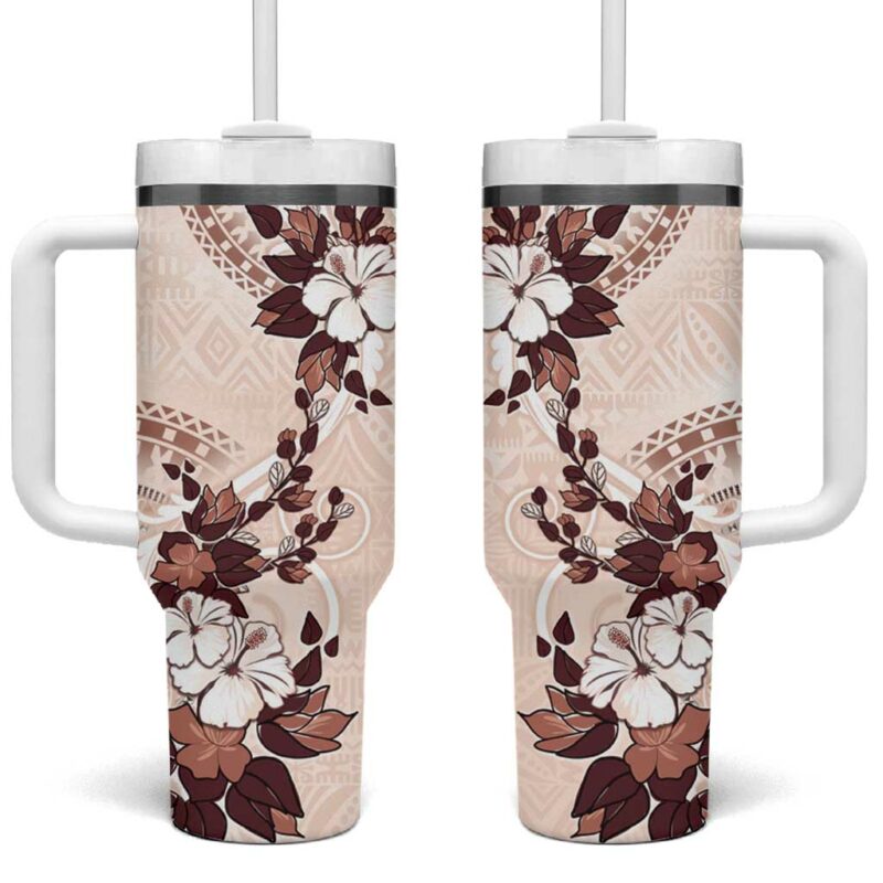 Bula Fiji Language Week Fijian Tapa With Tagimoucia Flower Custom Stanley Quencher 40oz Stainless Steel Tumbler With Handle - Threewoofs