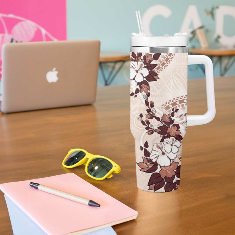 Bula Fiji Language Week Fijian Tapa With Tagimoucia Flower Custom Stanley Quencher 40oz Stainless Steel Tumbler With Handle - Threewoofs - Image 5