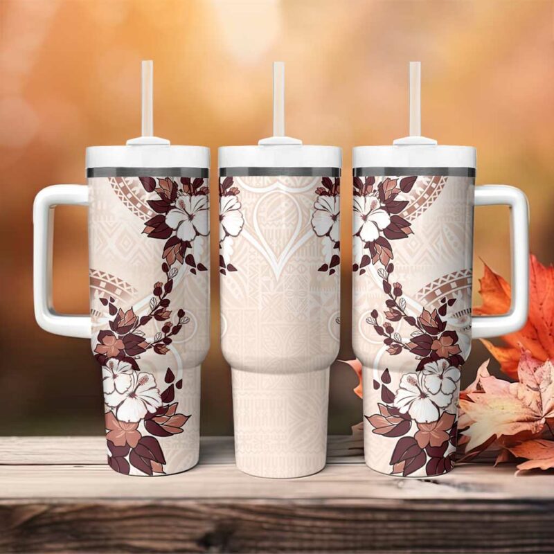 Bula Fiji Language Week Fijian Tapa With Tagimoucia Flower Custom Stanley Quencher 40oz Stainless Steel Tumbler With Handle - Threewoofs - Image 4