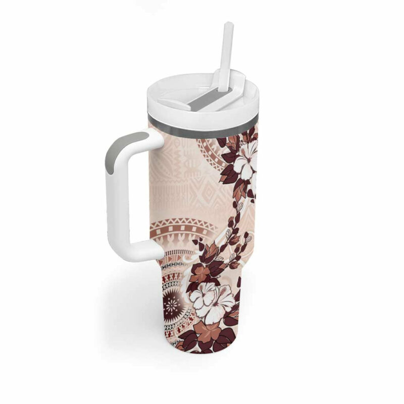 Bula Fiji Language Week Fijian Tapa With Tagimoucia Flower Custom Stanley Quencher 40oz Stainless Steel Tumbler With Handle - Threewoofs - Image 2