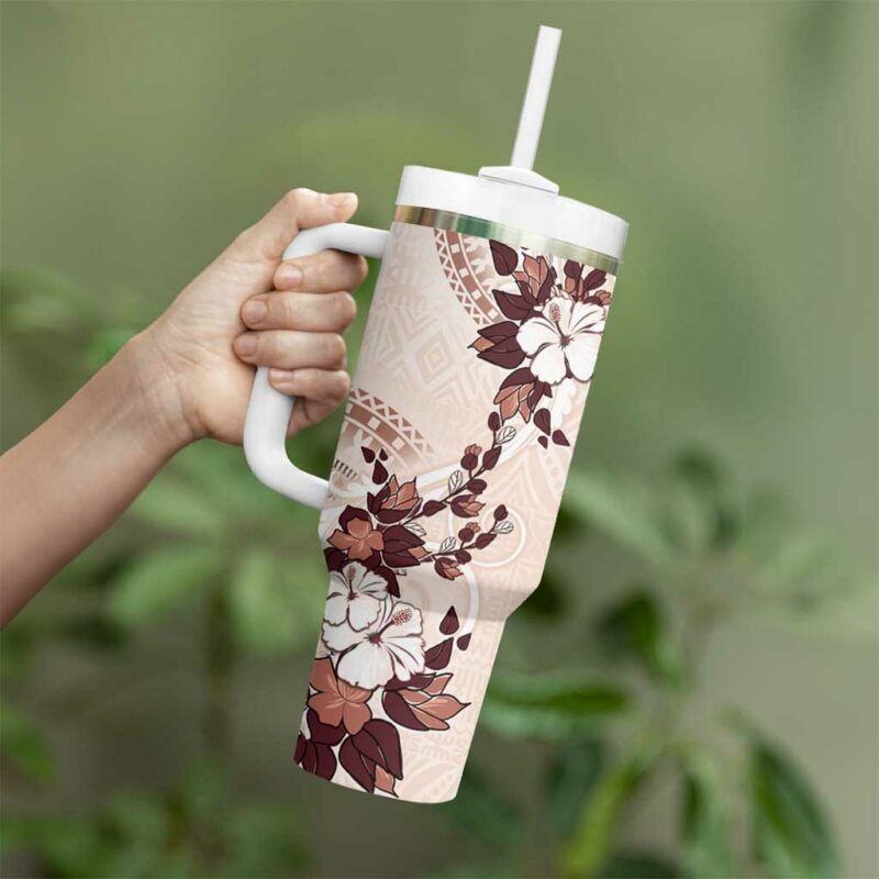 Bula Fiji Language Week Fijian Tapa With Tagimoucia Flower Custom Stanley Quencher 40oz Stainless Steel Tumbler With Handle - Threewoofs - Image 3