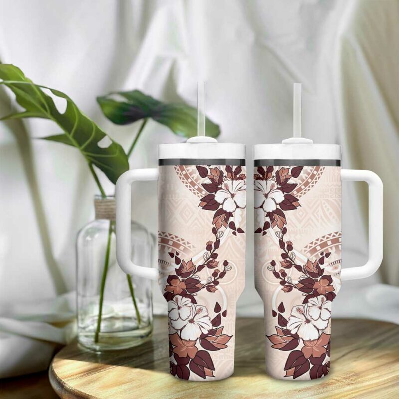 Bula Fiji Language Week Fijian Tapa With Tagimoucia Flower Custom Stanley Quencher 40oz Stainless Steel Tumbler With Handle - Threewoofs - Image 9