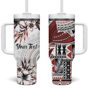 Bula Fiji Shark Tail White Masi Tapa Custom Stanley Quencher 40oz Stainless Steel Tumbler With Handle - Threewoofs