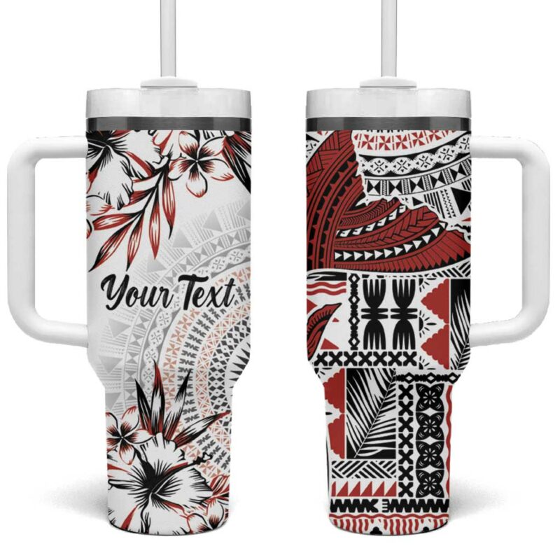 Bula Fiji Shark Tail White Masi Tapa Custom Stanley Quencher 40oz Stainless Steel Tumbler With Handle - Threewoofs