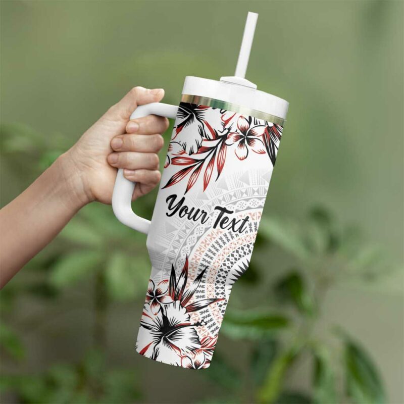 Bula Fiji Shark Tail White Masi Tapa Custom Stanley Quencher 40oz Stainless Steel Tumbler With Handle - Threewoofs - Image 3