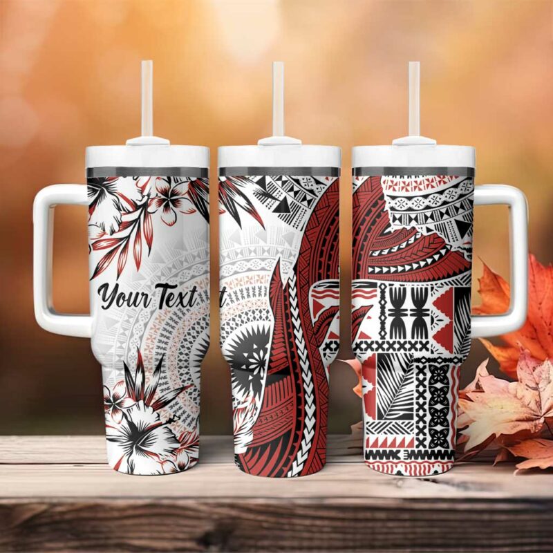 Bula Fiji Shark Tail White Masi Tapa Custom Stanley Quencher 40oz Stainless Steel Tumbler With Handle - Threewoofs - Image 4