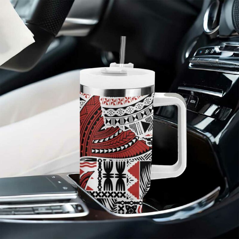 Bula Fiji Shark Tail White Masi Tapa Custom Stanley Quencher 40oz Stainless Steel Tumbler With Handle - Threewoofs - Image 8