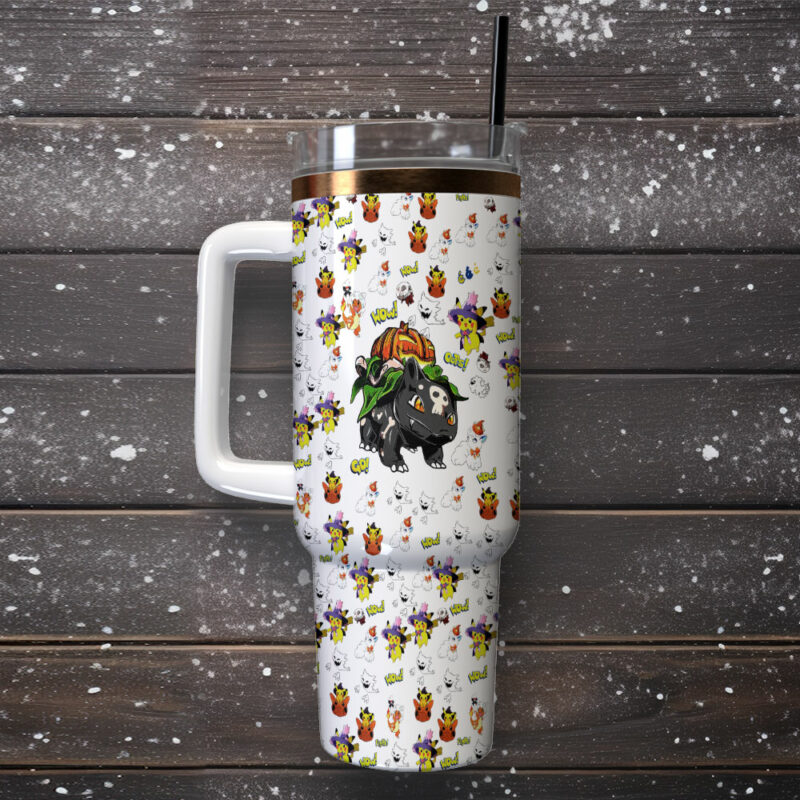 Bulbasaur Pokemon Anime Custom Stanley Quencher 40oz Stainless Steel Tumbler With Handle - Threewoofs - Image 2