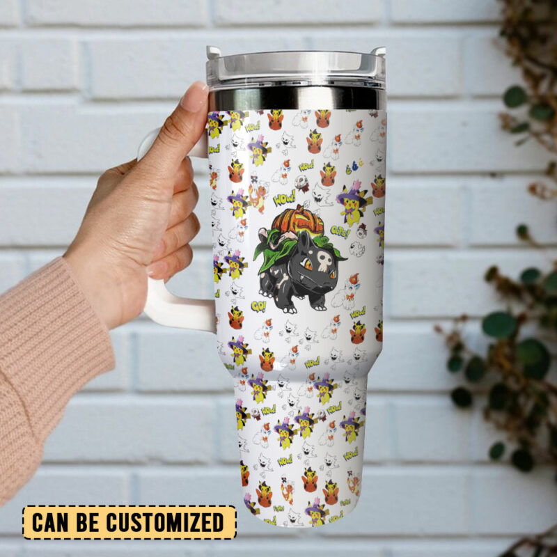 Bulbasaur Pokemon Anime Custom Stanley Quencher 40oz Stainless Steel Tumbler With Handle - Threewoofs - Image 3