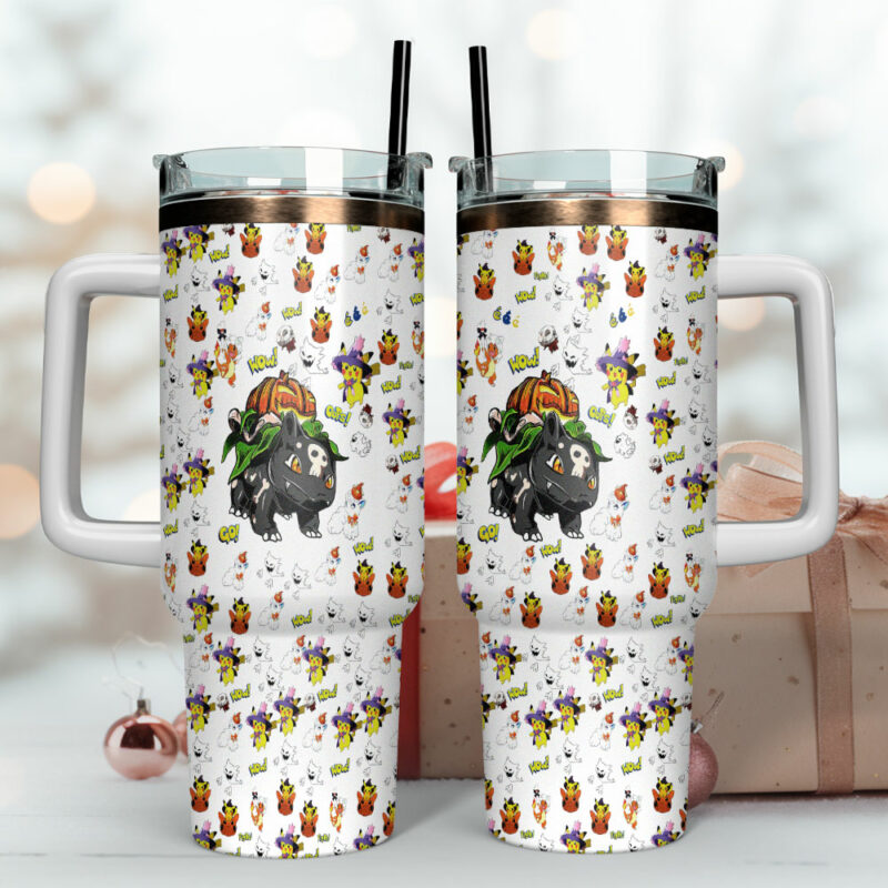 Bulbasaur Pokemon Anime Custom Stanley Quencher 40oz Stainless Steel Tumbler With Handle - Threewoofs - Image 4