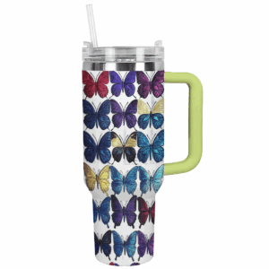 Butterfly Colorful Custom Stanley Quencher 40oz Stainless Steel Tumbler With Handle - Threewoofs