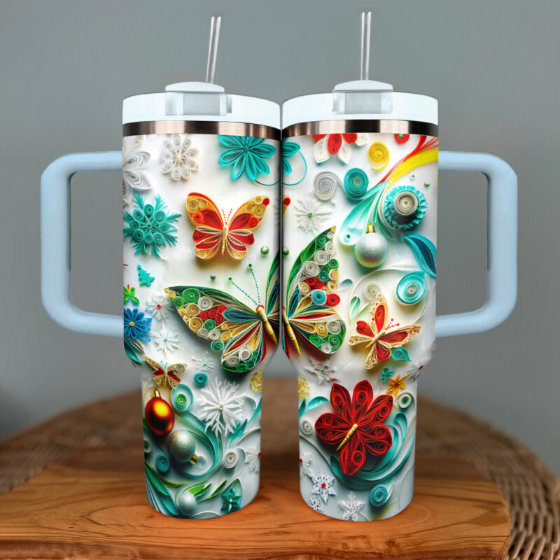 Butterfly Colorful Custom Stanley Quencher 40oz Stainless Steel Tumbler With Handle - Threewoofs - Image 3