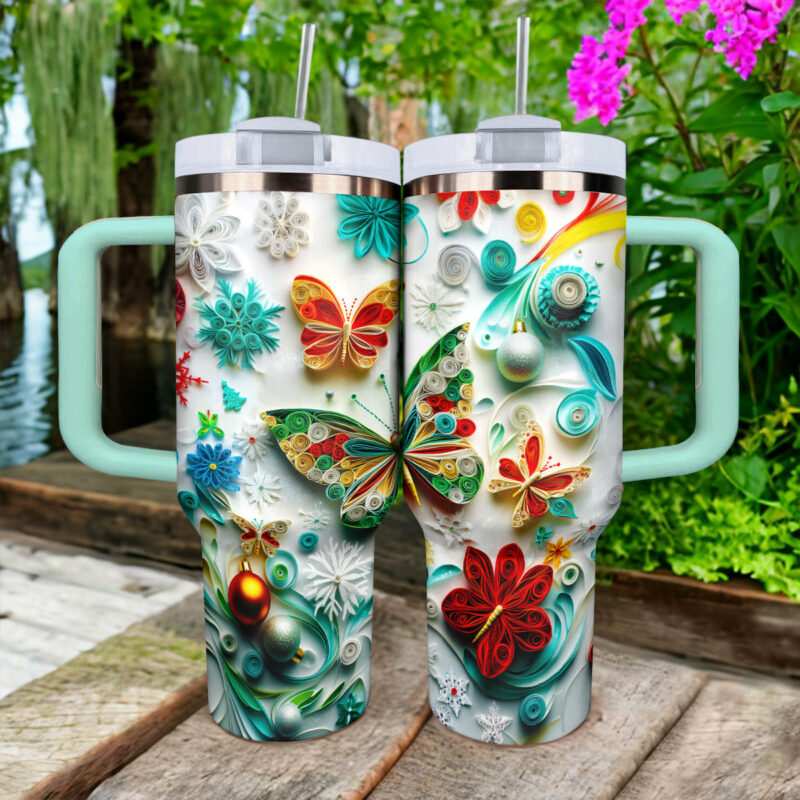 Butterfly Colorful Custom Stanley Quencher 40oz Stainless Steel Tumbler With Handle - Threewoofs - Image 4