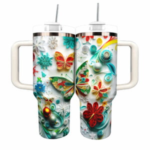 Butterfly Colorful Custom Stanley Quencher 40oz Stainless Steel Tumbler With Handle - Threewoofs