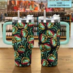 Butterfly Colorful Wings Custom Stanley Quencher 40oz Stainless Steel Tumbler With Handle - Threewoofs