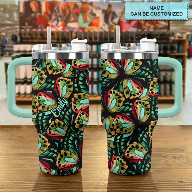 Butterfly Colorful Wings Custom Stanley Quencher 40oz Stainless Steel Tumbler With Handle - Threewoofs