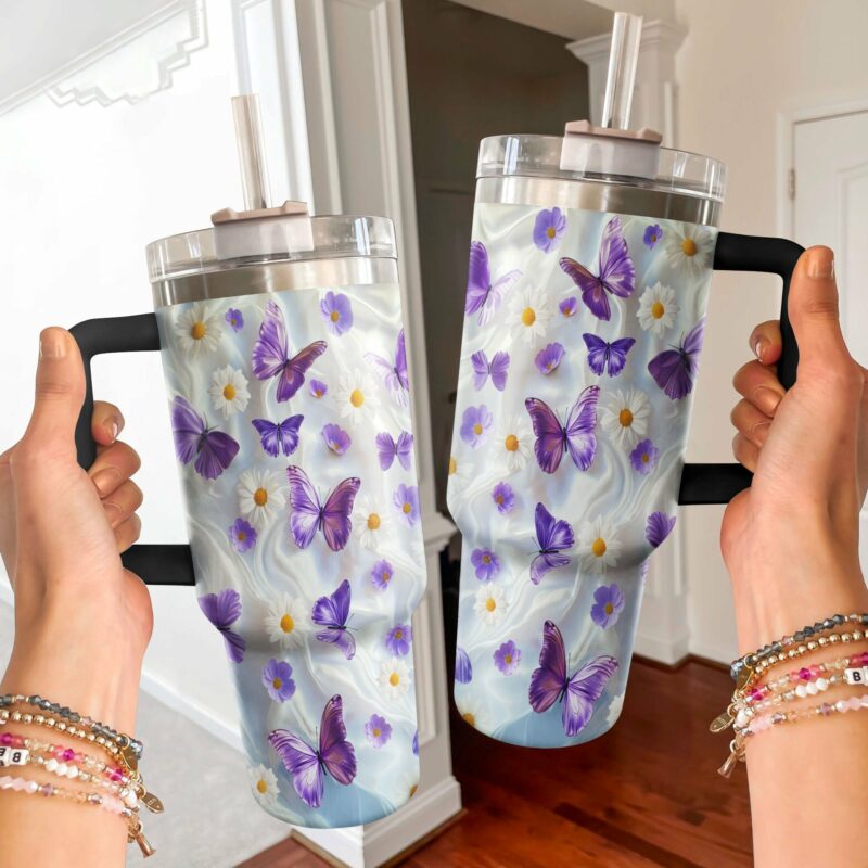 Butterfly Garden Custom Stanley Quencher 40oz Stainless Steel Tumbler With Handle - Threewoofs - Image 4
