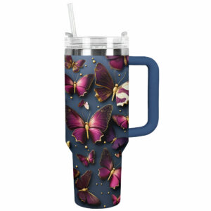 Butterfly Golden Wings Custom Stanley Quencher 40oz Stainless Steel Tumbler With Handle - Threewoofs