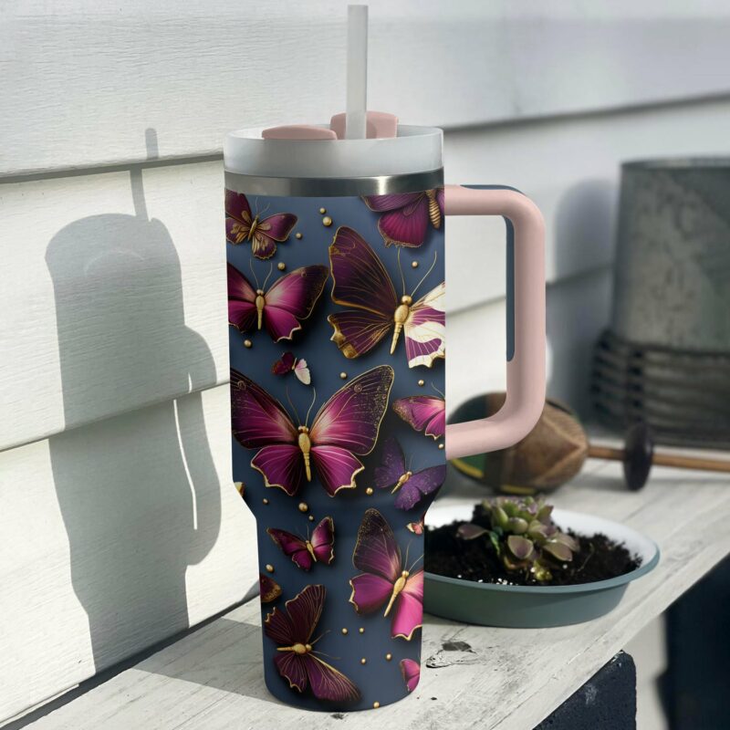 Butterfly Golden Wings Custom Stanley Quencher 40oz Stainless Steel Tumbler With Handle - Threewoofs - Image 3