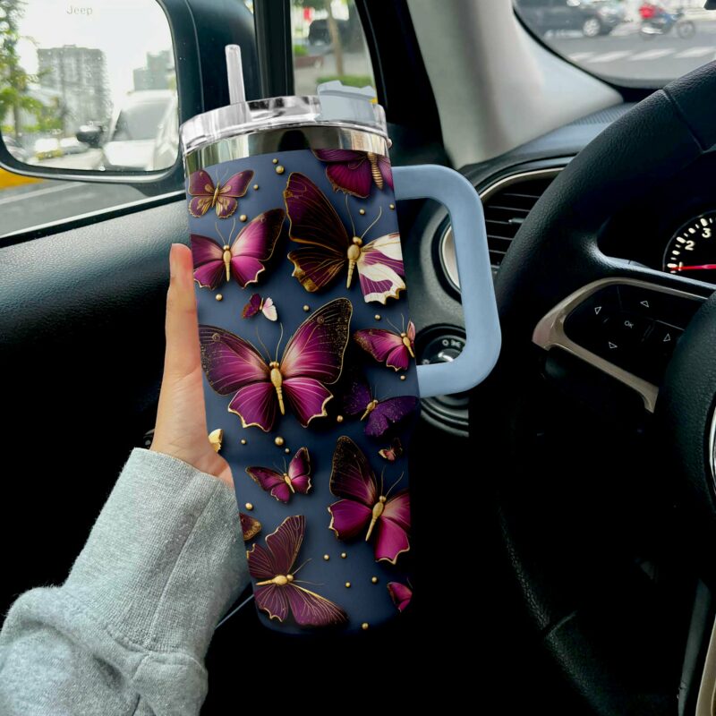 Butterfly Golden Wings Custom Stanley Quencher 40oz Stainless Steel Tumbler With Handle - Threewoofs - Image 4