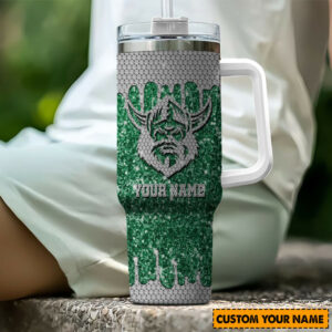 Canberra Raiders NRL Sports Glitter Custom Stanley Quencher 40oz Stainless Steel Tumbler With Handle - Threewoofs