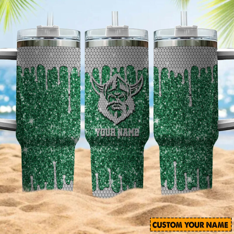 Canberra Raiders NRL Sports Glitter Custom Stanley Quencher 40oz Stainless Steel Tumbler With Handle - Threewoofs - Image 4
