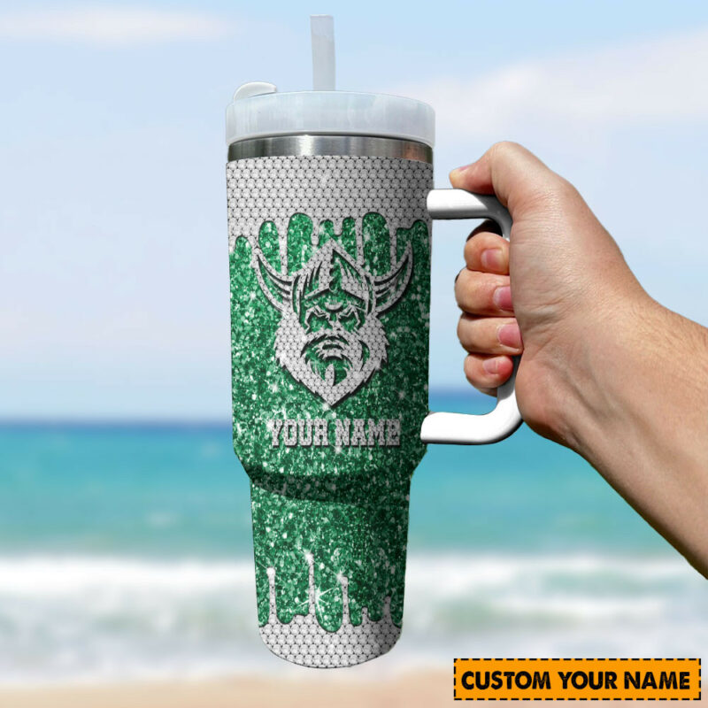 Canberra Raiders NRL Sports Glitter Custom Stanley Quencher 40oz Stainless Steel Tumbler With Handle - Threewoofs - Image 3