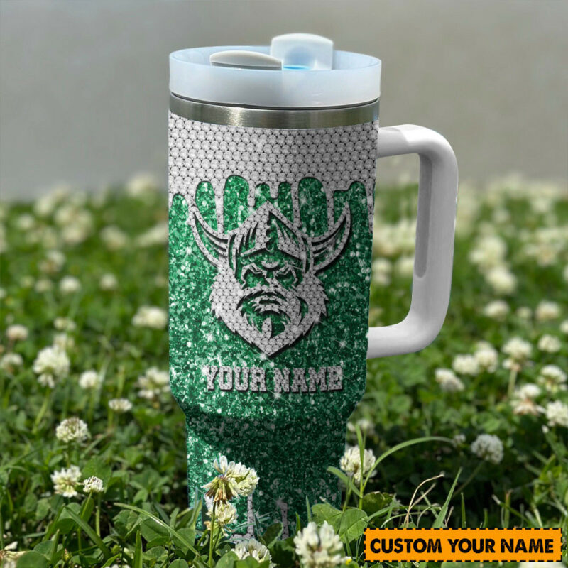 Canberra Raiders NRL Sports Glitter Custom Stanley Quencher 40oz Stainless Steel Tumbler With Handle - Threewoofs - Image 2
