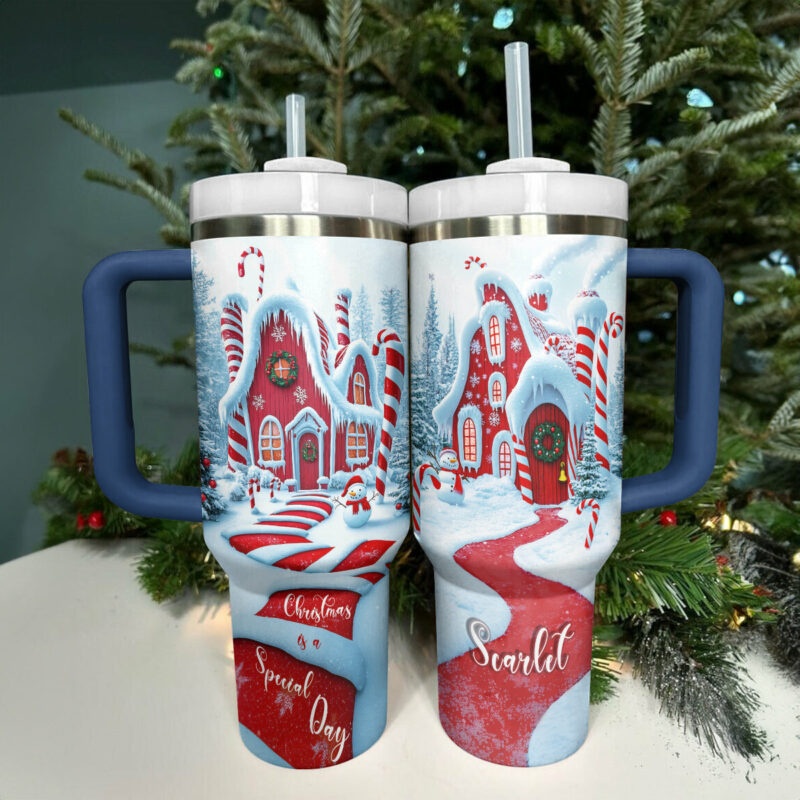 Candy Cane Cottage Christmas Custom Stanley Quencher 40oz Stainless Steel Tumbler With Handle - Threewoofs - Image 2