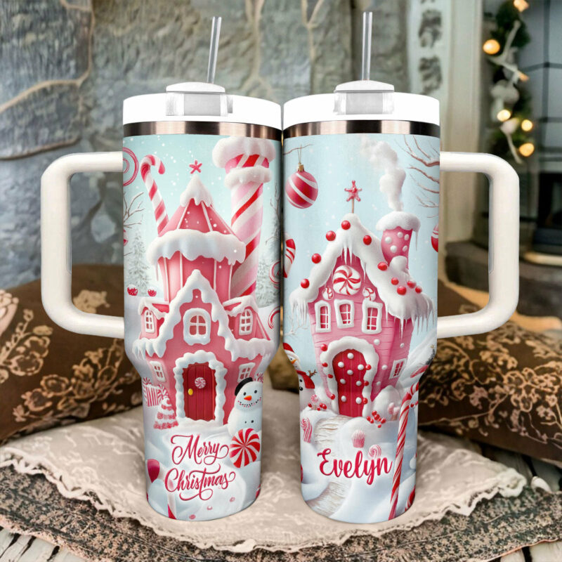 Candy Cane Wonderland Christmas Custom Stanley Quencher 40oz Stainless Steel Tumbler With Handle - Threewoofs - Image 3