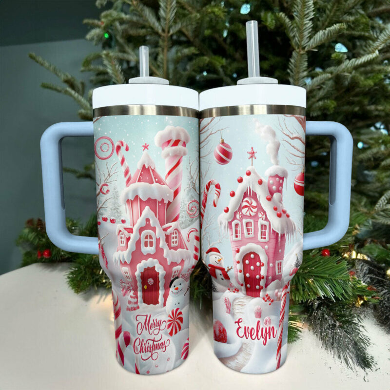 Candy Cane Wonderland Christmas Custom Stanley Quencher 40oz Stainless Steel Tumbler With Handle - Threewoofs - Image 2