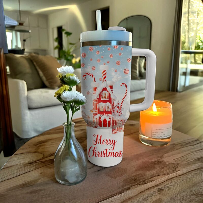 Candy House Christmas Custom Stanley Quencher 40oz Stainless Steel Tumbler With Handle - Threewoofs - Image 3