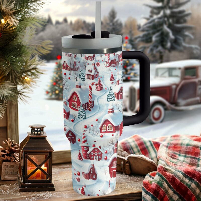 Candy Town Christmas Custom Stanley Quencher 40oz Stainless Steel Tumbler With Handle - Threewoofs - Image 2